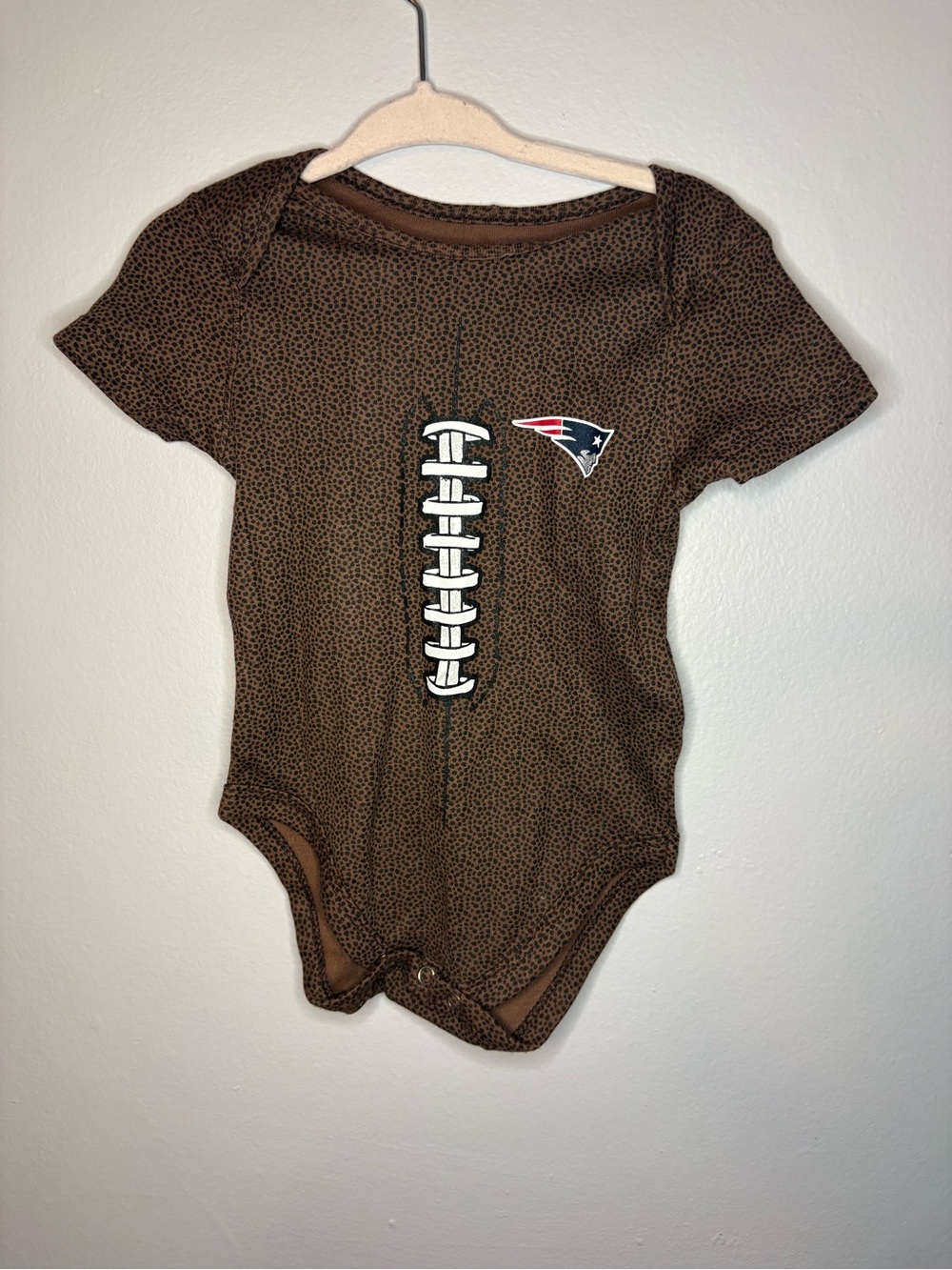 NFL Brown Football-Print Infant One-Piece with Patriots Logo